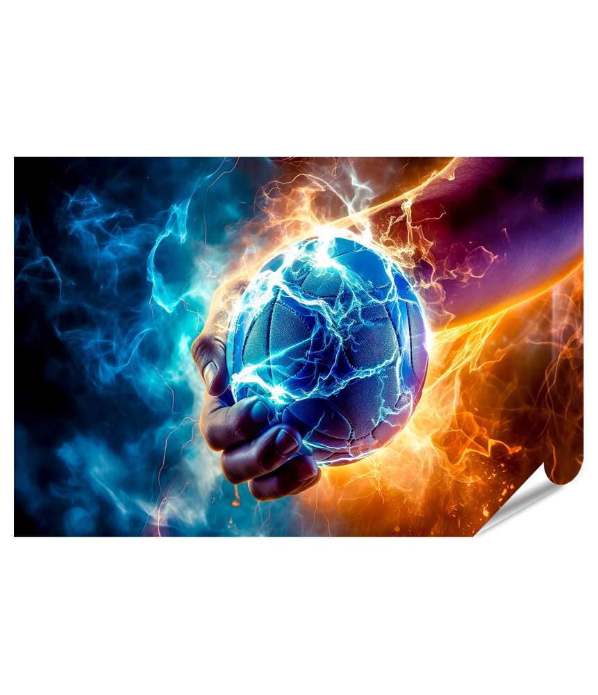 Islandburner XXL Premium Poster Handballspieler mit Ball in Hand zeigt Kraft und schnelle Bewegung