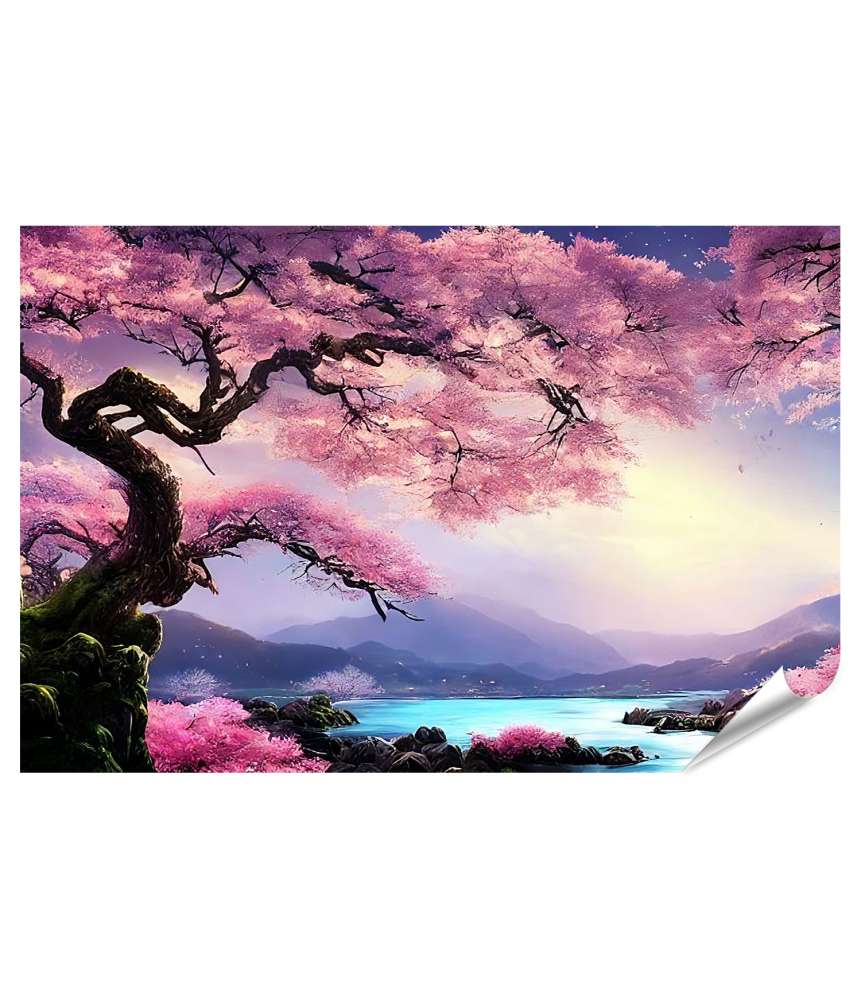 Islandburner XXL Premium Poster Prächtige 3D-Tapete: Japanischer Park mit Kirschblütenbaum-Landschaft