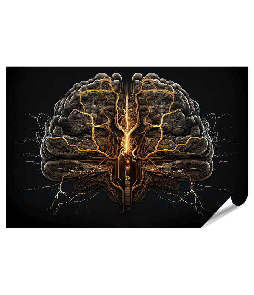 XXL Premium Poster Darstellung von elektrischen Impulsen im Gehirn durch CT- und MRI-Bilder