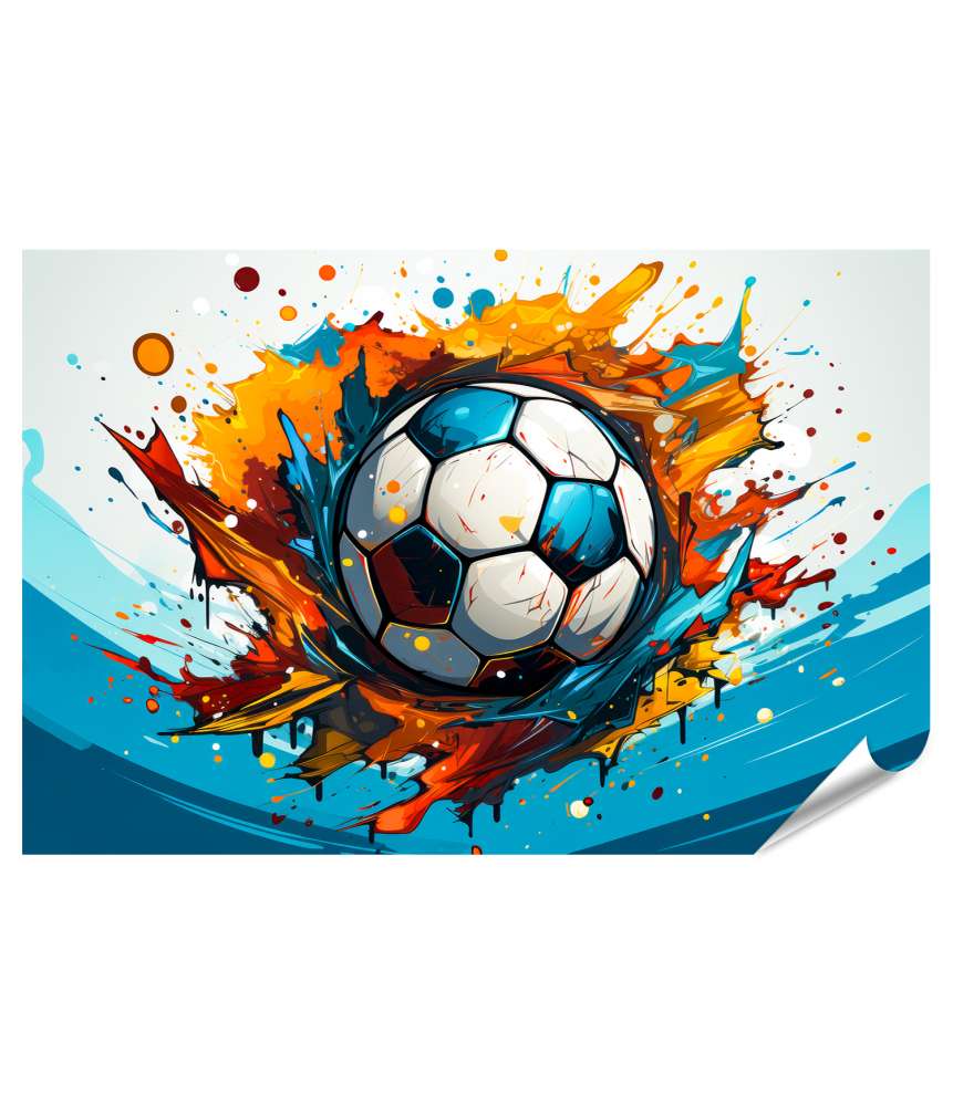 Islandburner XXL Premium Poster Buntes Wandbild mit fliegendem Fußball für Kinderzimmer von Sportfans