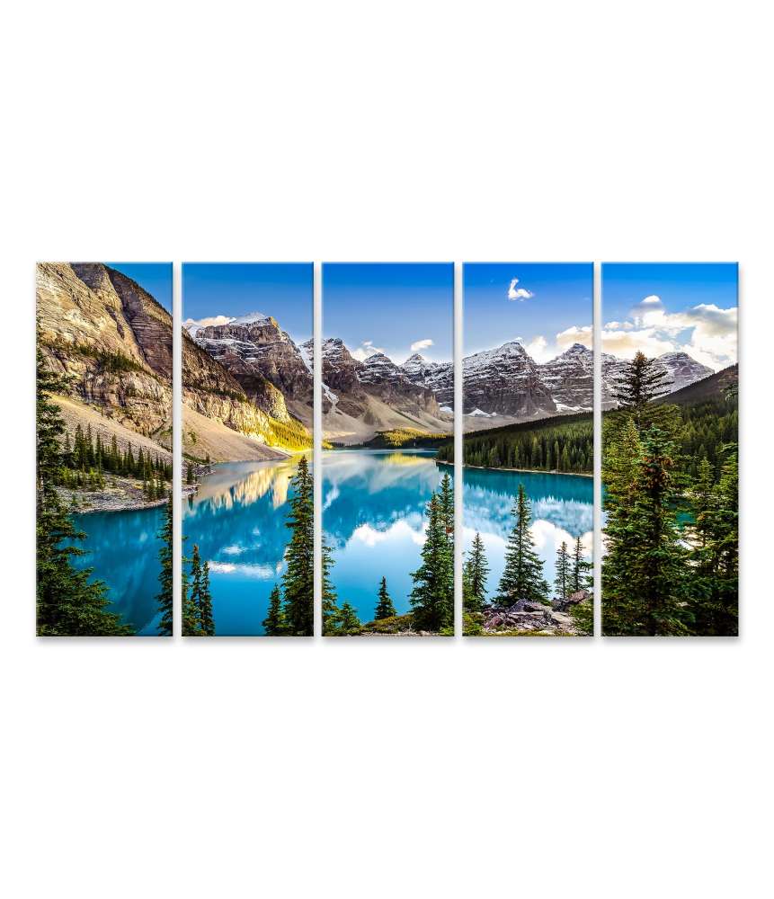 Islandburner Bild auf Leinwand Betrachtung des Morain Lake Sonnenuntergangs in Alberta's Berglandschaft