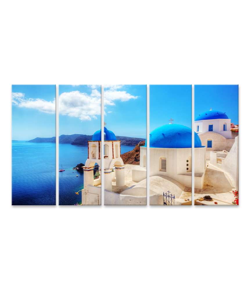 Islandburner Bild auf Leinwand Traditionelles Wandbild von Oia, Santorini, Griechenland, am Ãgäischen Meer