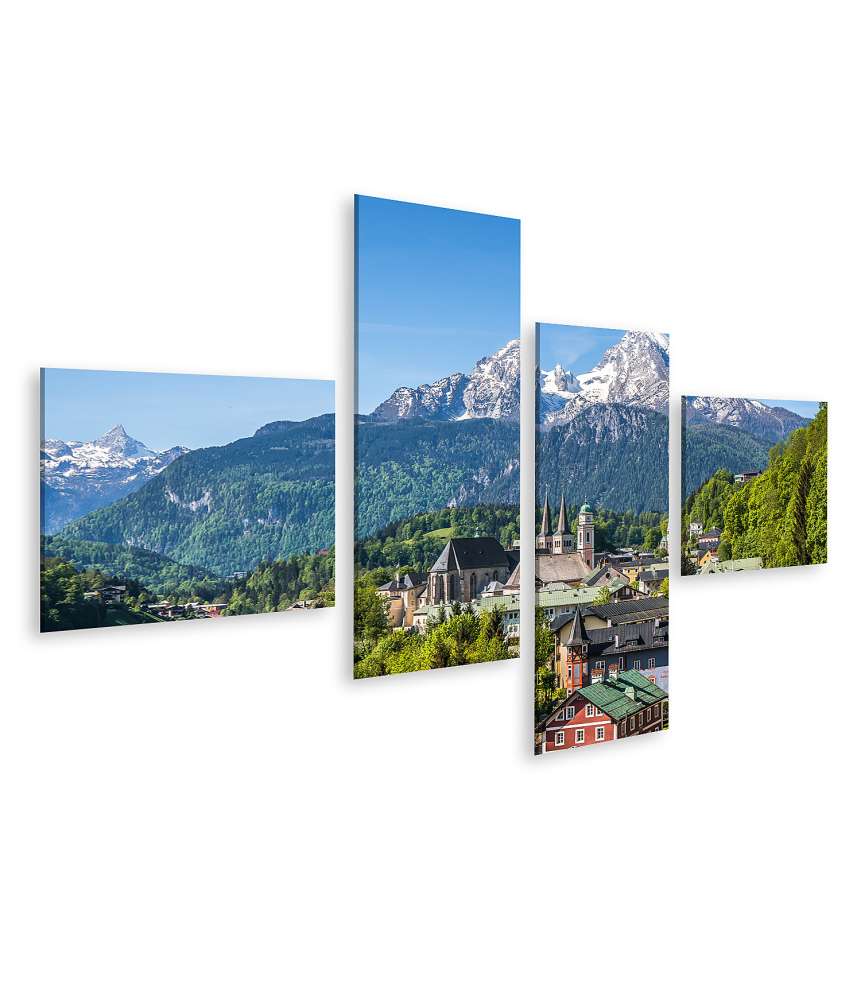 Islandburner Bild auf Leinwand Historisches Berchtesgaden mit Watzmann-Berg und Quelle, Bayern, Deutschland