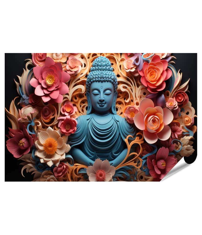 Islandburner XXL Premium Poster Vibrantes Wandbild eines Buddha aus buntem Papierschnitt-Kunstwerk