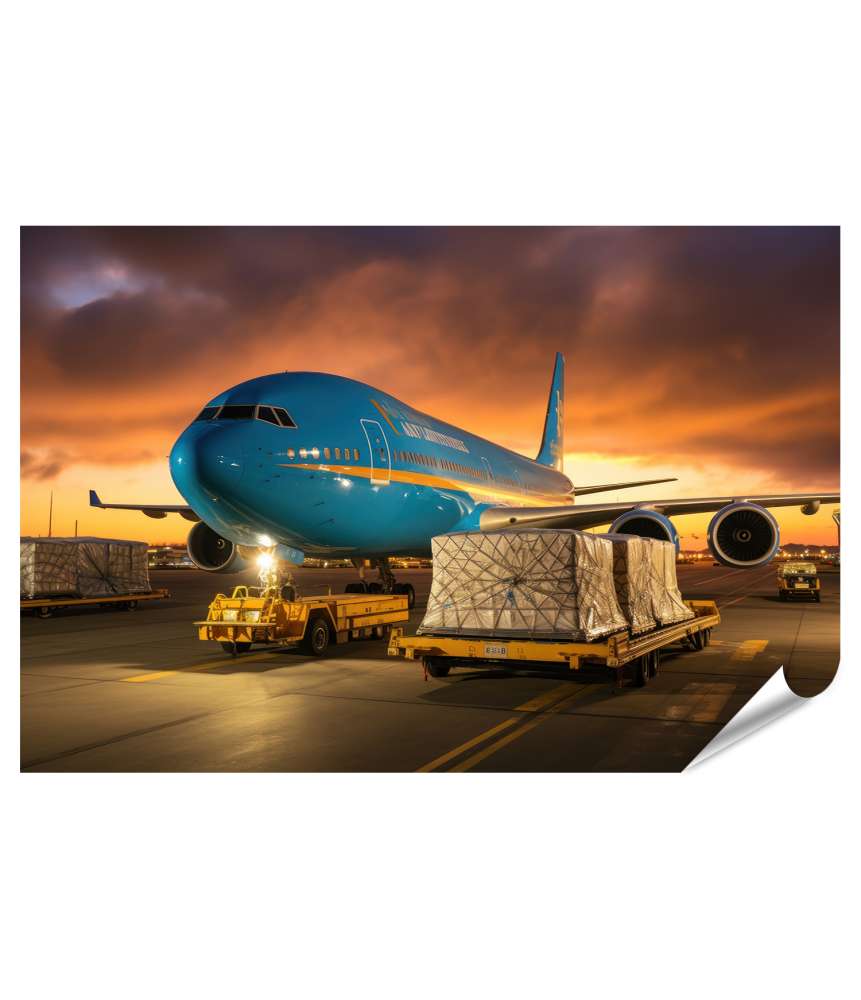 XXL Premium Poster Frachtflugzeug belädt Güter für Geschäftslogistik am Flughafen
