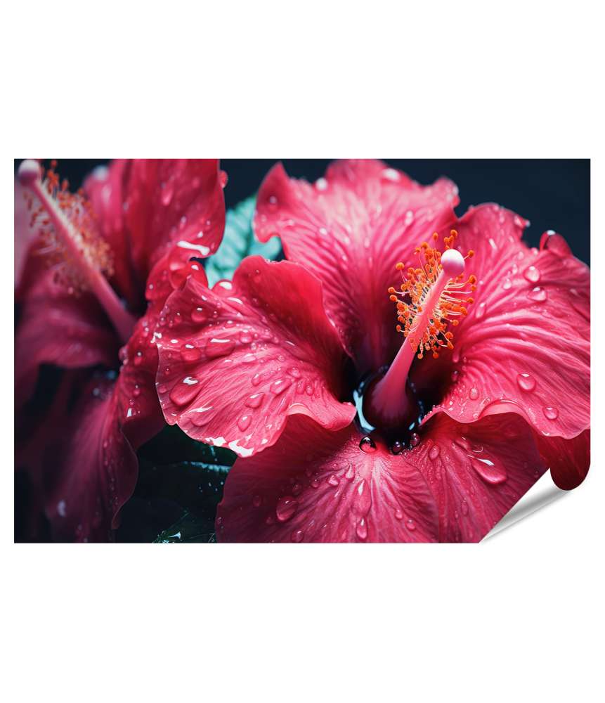 Islandburner XXL Premium Poster Close-Up von Hibiskus mit Wassertropfen - Wandbild