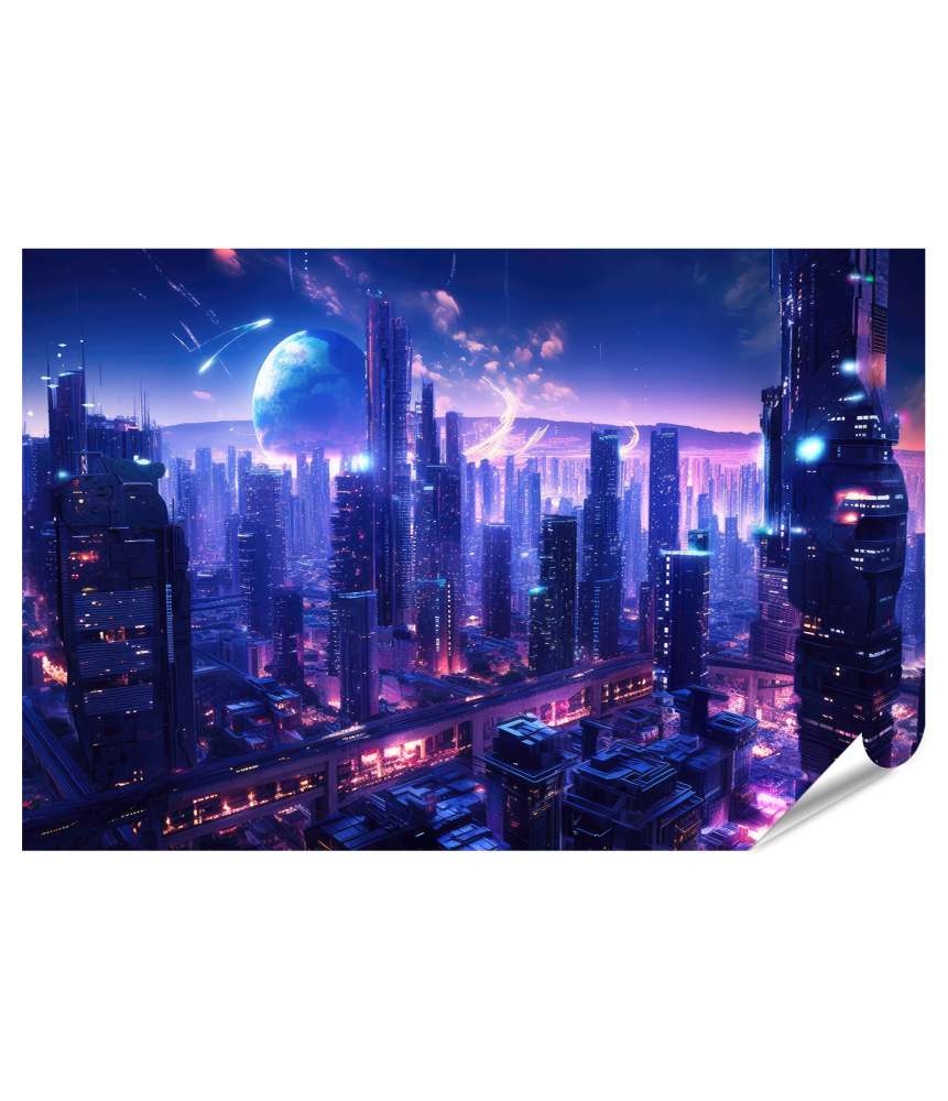 Islandburner XXL Premium Poster Erkunde eine fesselnde, futuristische Cyberpunk-Stadt in ultra-hoher Auflösung