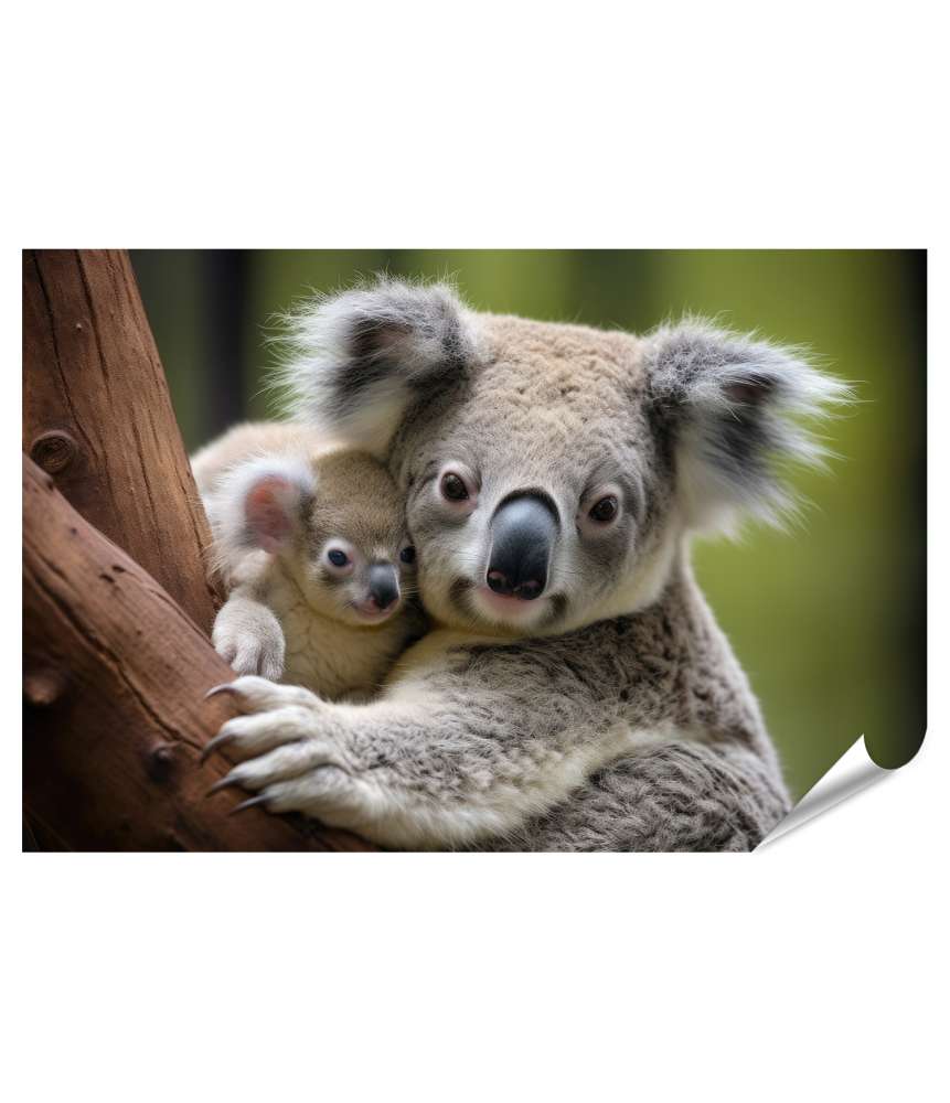 XXL Premium Poster Koala-Mutter hält liebevoll ihr Junges auf dem Rücken fest