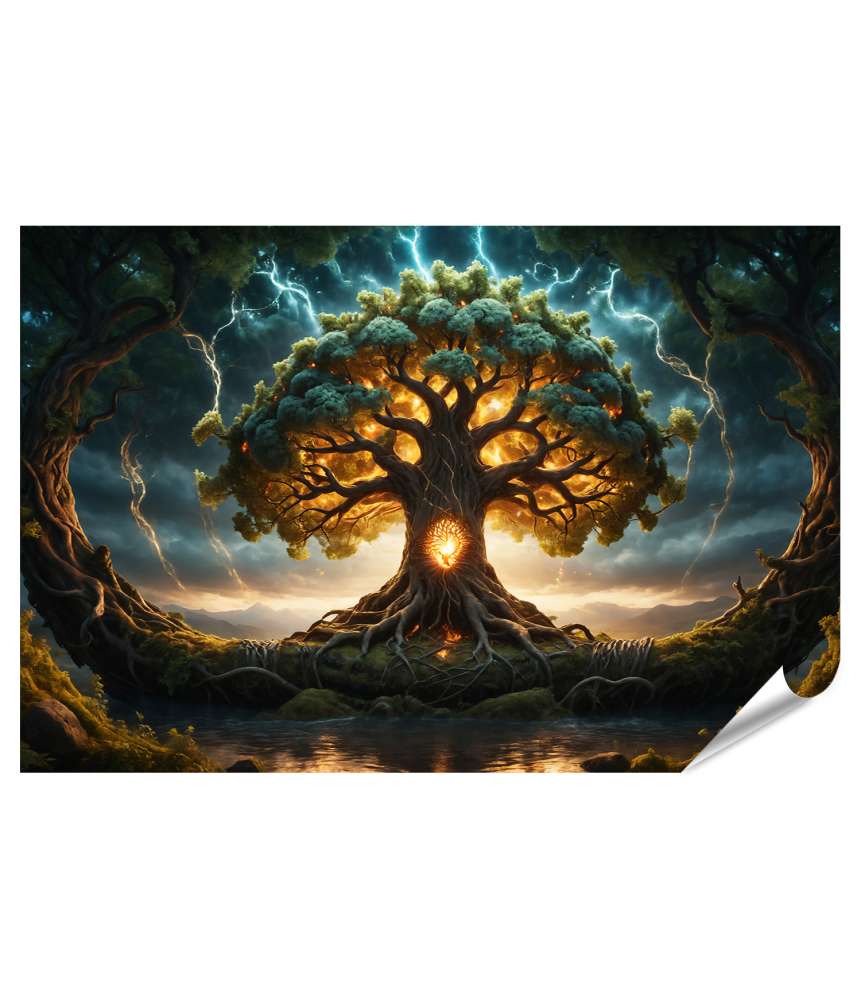 Islandburner XXL Premium Poster Strahlender Yggdrasil Baum in lebendigen Farben dargestellt