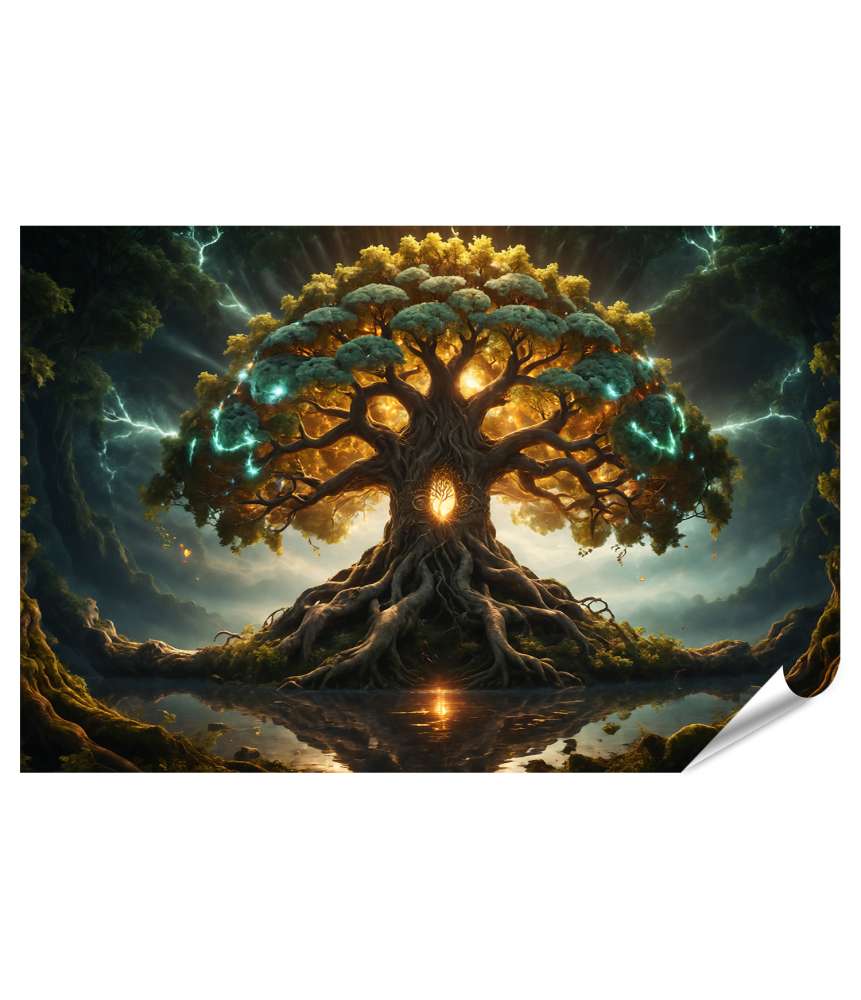 XXL Premium Poster Strahlender Yggdrasil-Baum im Leuchten der Dämmerung
