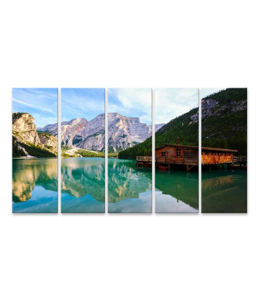 Islandburner Bild auf Leinwand Wandbild von Prager Wildsee in den Dolomiten, Südtirol, Italien