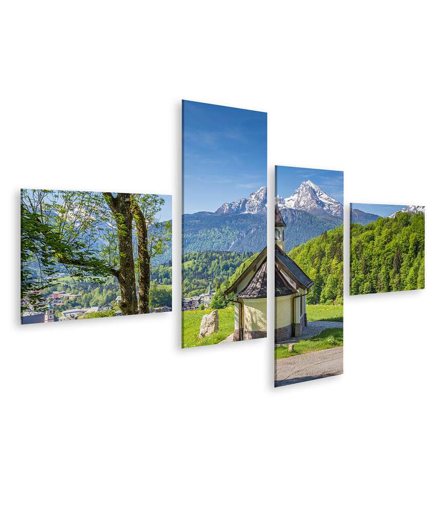 Islandburner Bild auf Leinwand Beeindruckendes Wandbild: Berühmte Kapelle am Lockstein mit Blick auf den Watzmann