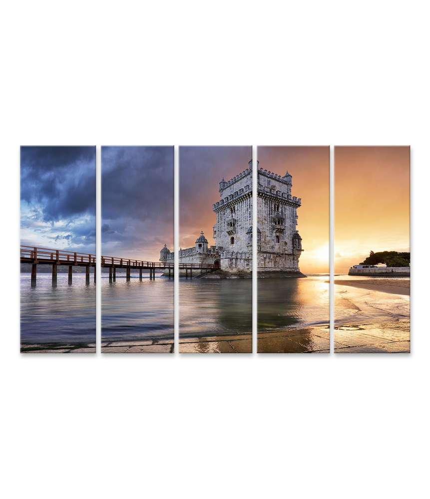 Islandburner Bild auf Leinwand Sonnenuntergang am Belem Turm in Lissabon, Portugal Wandbild