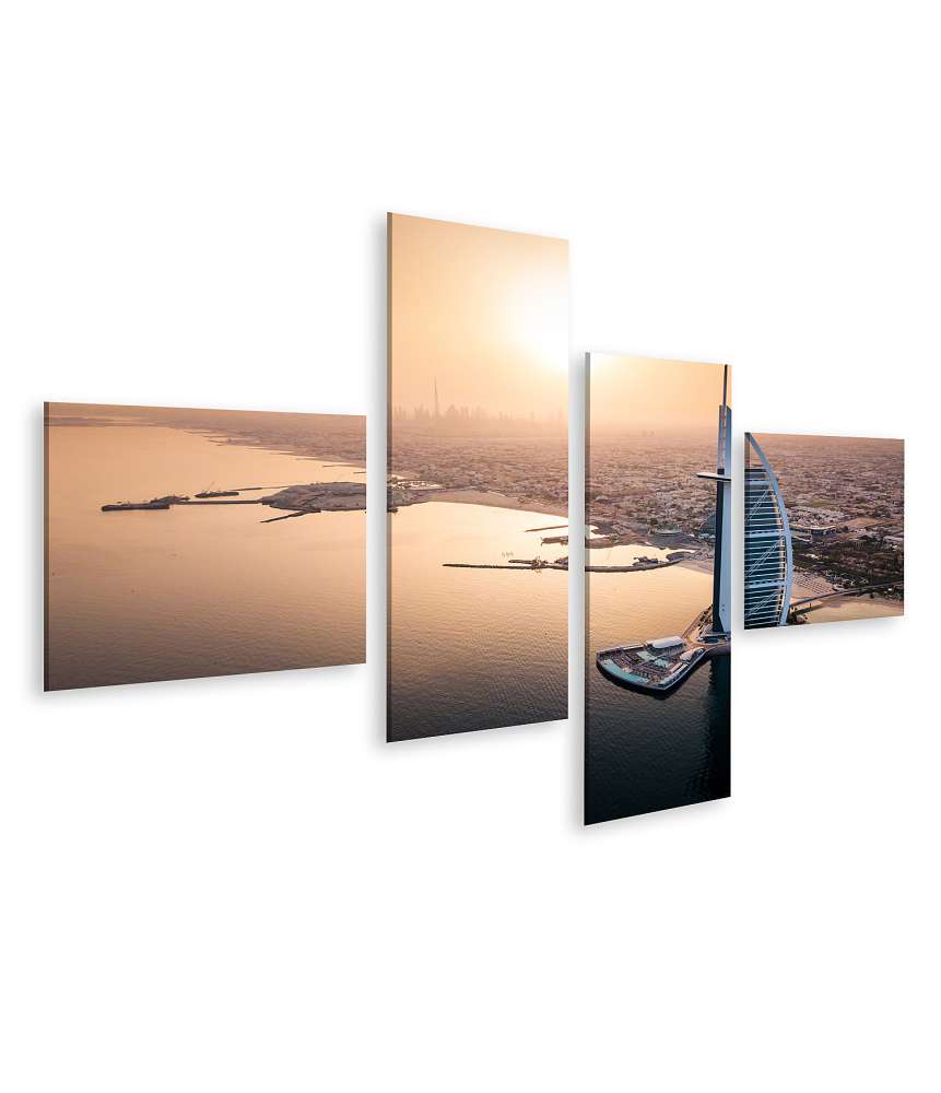 Islandburner Bild auf Leinwand Luftbild von Dubais luxuriöser Skyline und Seaside Hotels beim Sonnenaufgang