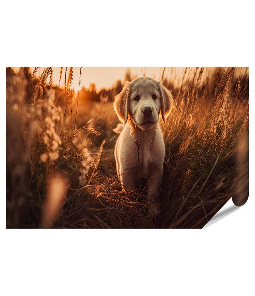 Islandburner XXL Premium Poster Ein verspielter Golden Retriever Welpe auf einem lebhaften Wandbild