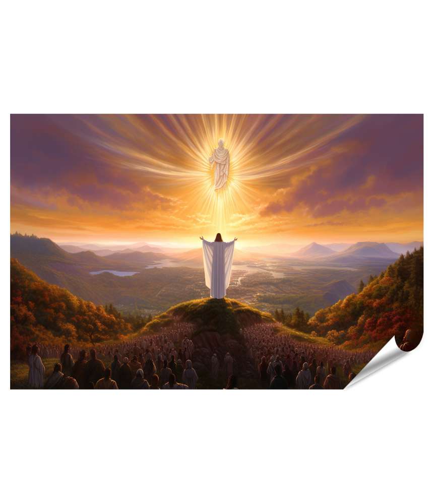 Islandburner XXL Premium Poster Wandbild: Jesus betet auf einem malerischen Hügel