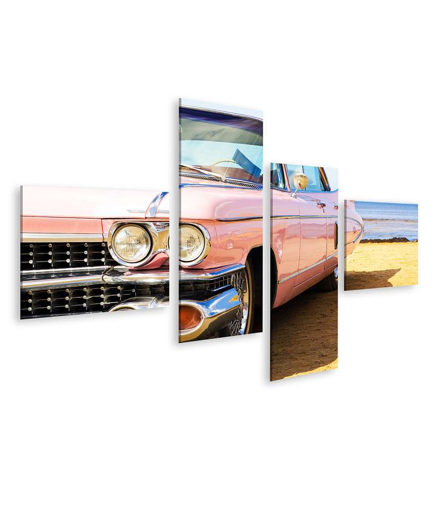 Islandburner Bild auf Leinwand Klassisches Wandbild eines rosa Cadillac am Strand