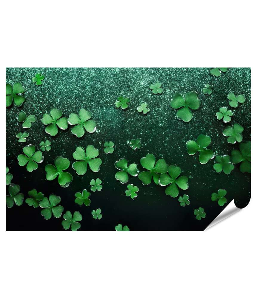 Islandburner XXL Premium Poster Glitzernde St Patricks Day-Bannervorlage mit grünen Vierblatt-Kleeblättern