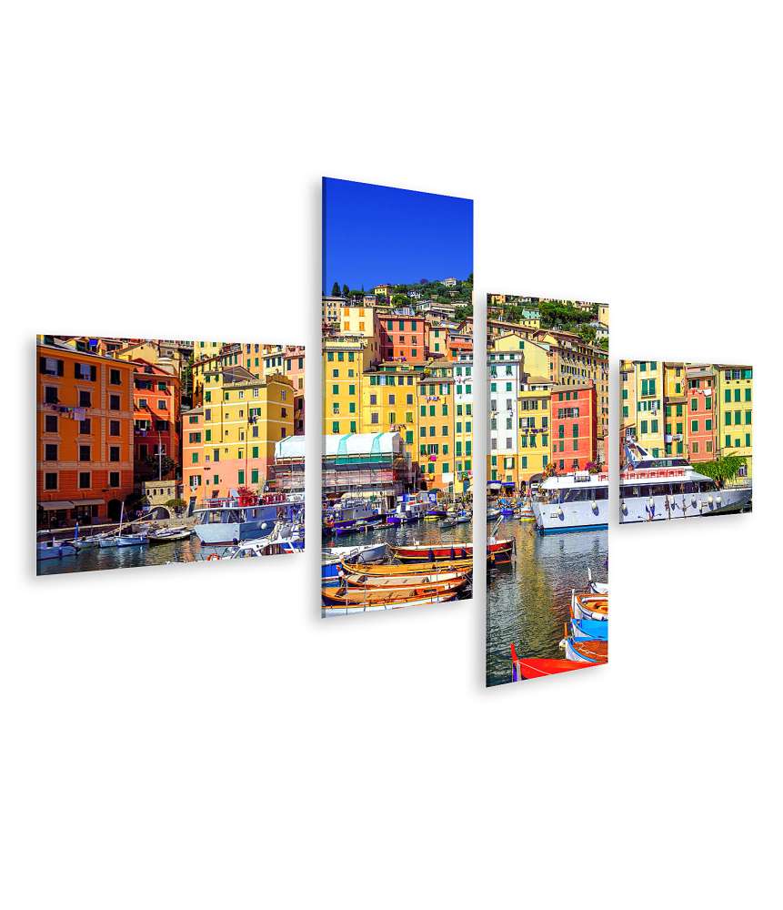 Islandburner Bild auf Leinwand Farbenfrohes Wandbild der malerischen Altstadt Camogli, Genua, Ligurien, Italien