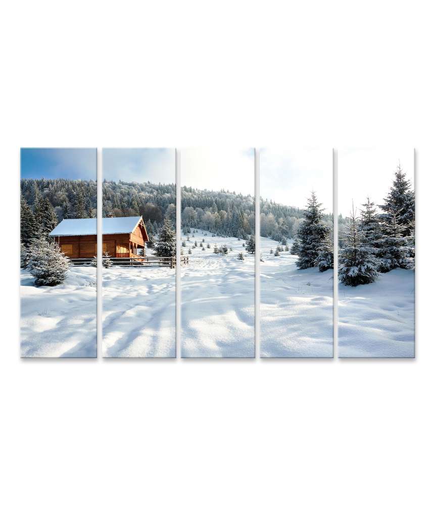 Islandburner Bild auf Leinwand Idyllisches Winterpanorama mit schneebedeckten Bäumen und tiefblauem Himmel