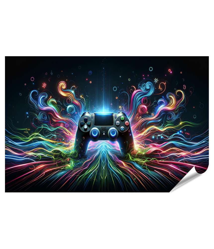 Islandburner XXL Premium Poster Leuchtender Gaming-Controller als zentrales Motiv des Wandbildes