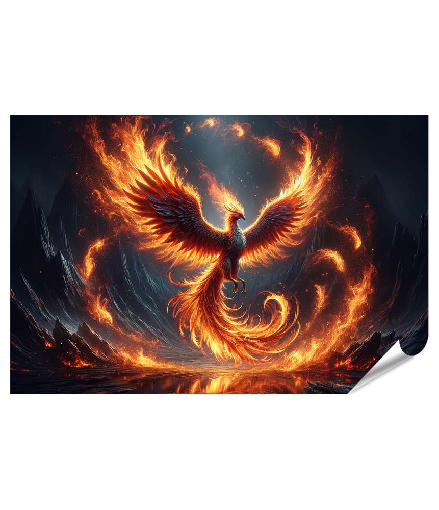 XXL Premium Poster Phönix in majestätischer Flammenteppich-Entfaltung