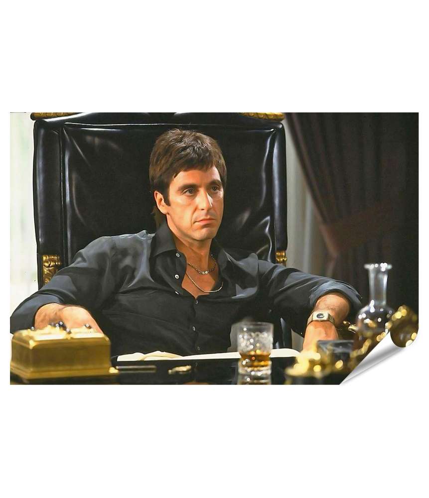 Islandburner XXL Premium Poster Iconisches Wandbild von Tony Montana aus dem Kult-Gangsterfilm 'Scarface'