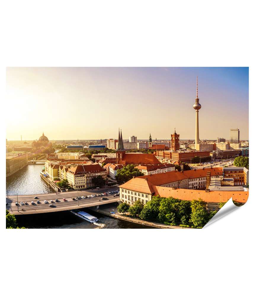 Islandburner XXL Premium Poster Sonnenuntergang über Berlin: Panorama mit Rathaus und Fernsehturm