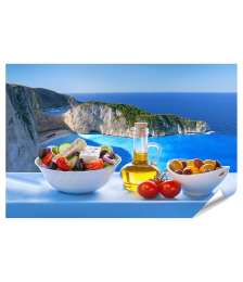 XXL Premium Poster Berühmtes Wandbild vom Navagio Strand und griechischem Salat, Zakynthos