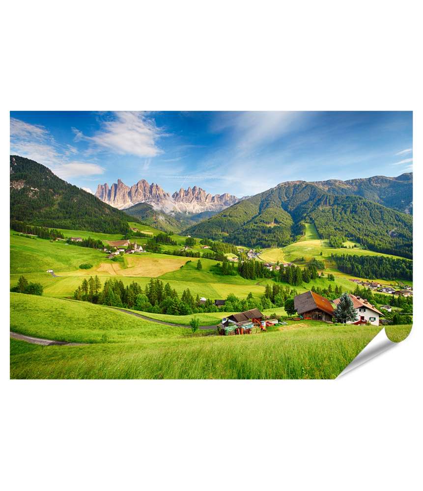 XXL Premium Poster Malerisches Wandbild der Dolomiten Alpen im Val Di Funes