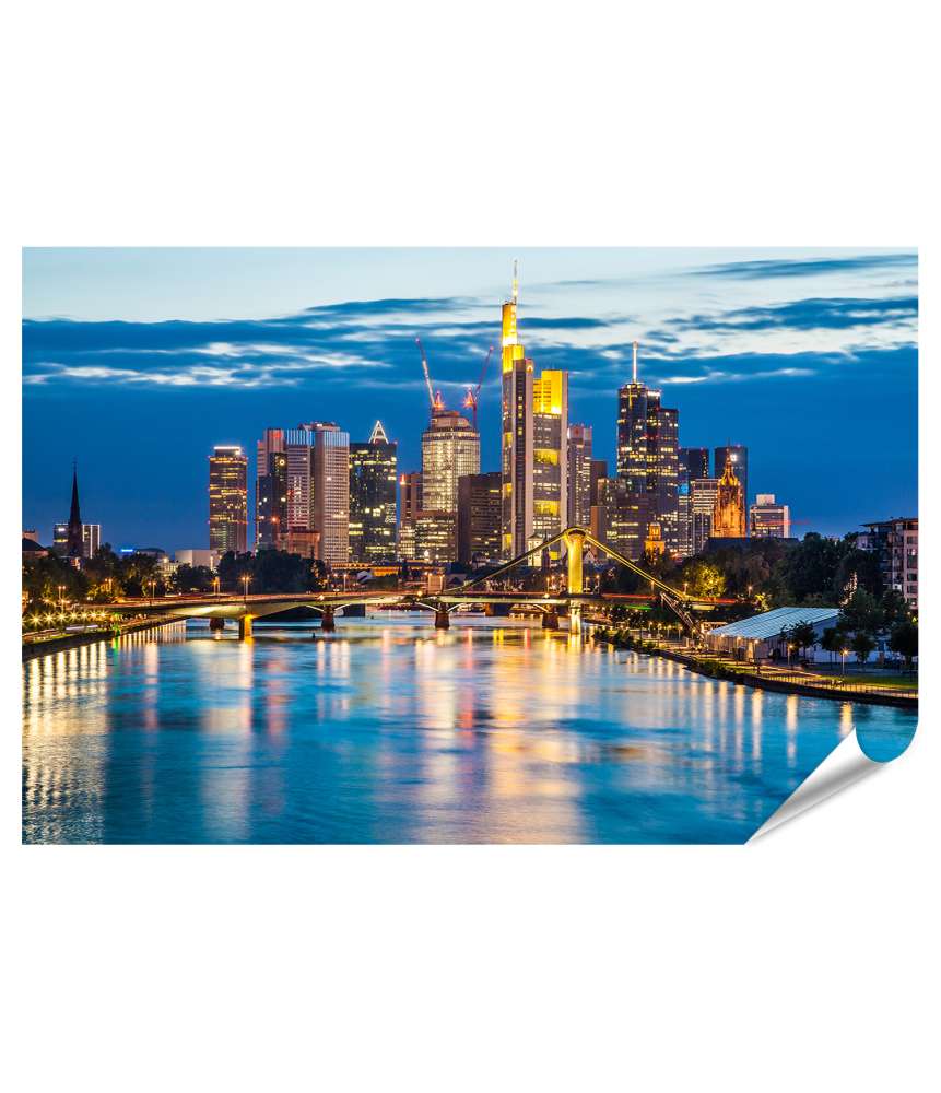 XXL Premium Poster Atemberaubende Wandbildansicht der Frankfurter Skyline in der Abenddämmerung