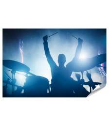 XXL Premium Poster Schlagzeuger in Aktion bei einem Konzert im Club unter bunten Lichtern