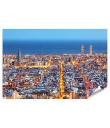 XXL Premium Poster Nächtliche Luftaufnahme der Skyline von Barcelona, Spanien