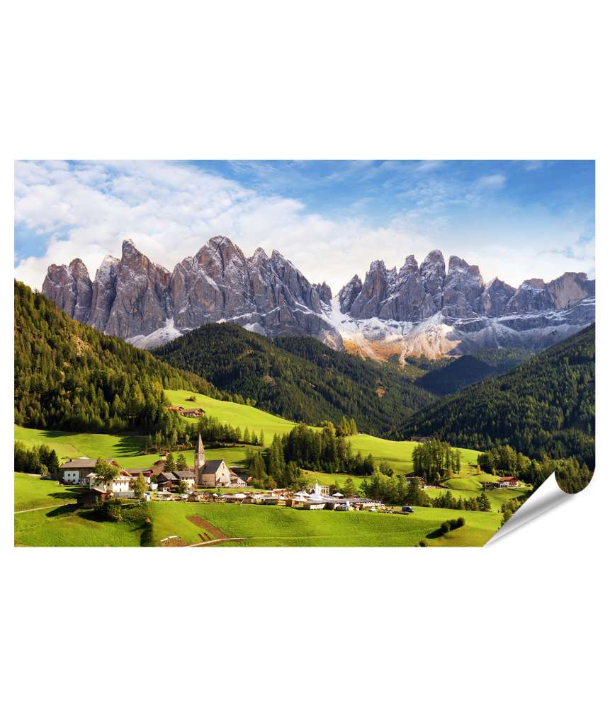 Islandburner XXL Premium Poster Bergpanorama im malerischen Val di Funes, Trentino-Alto Adige, Italien