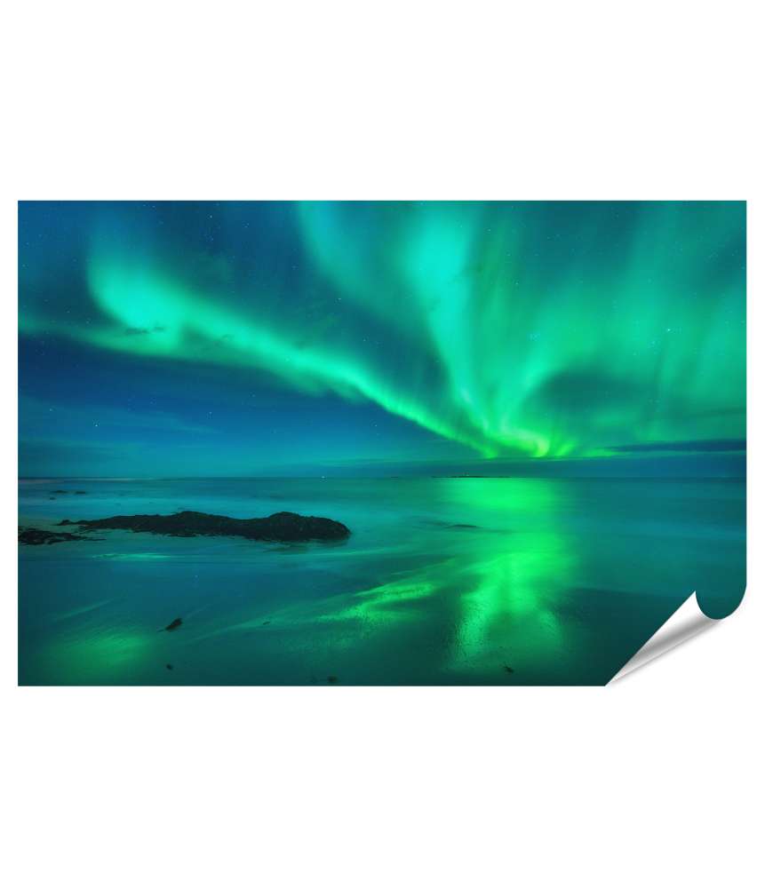 Islandburner XXL Premium Poster Nordlichter über den Lofoten, Norwegen unter Sternenhimmel: Wandbild 'Aurora'