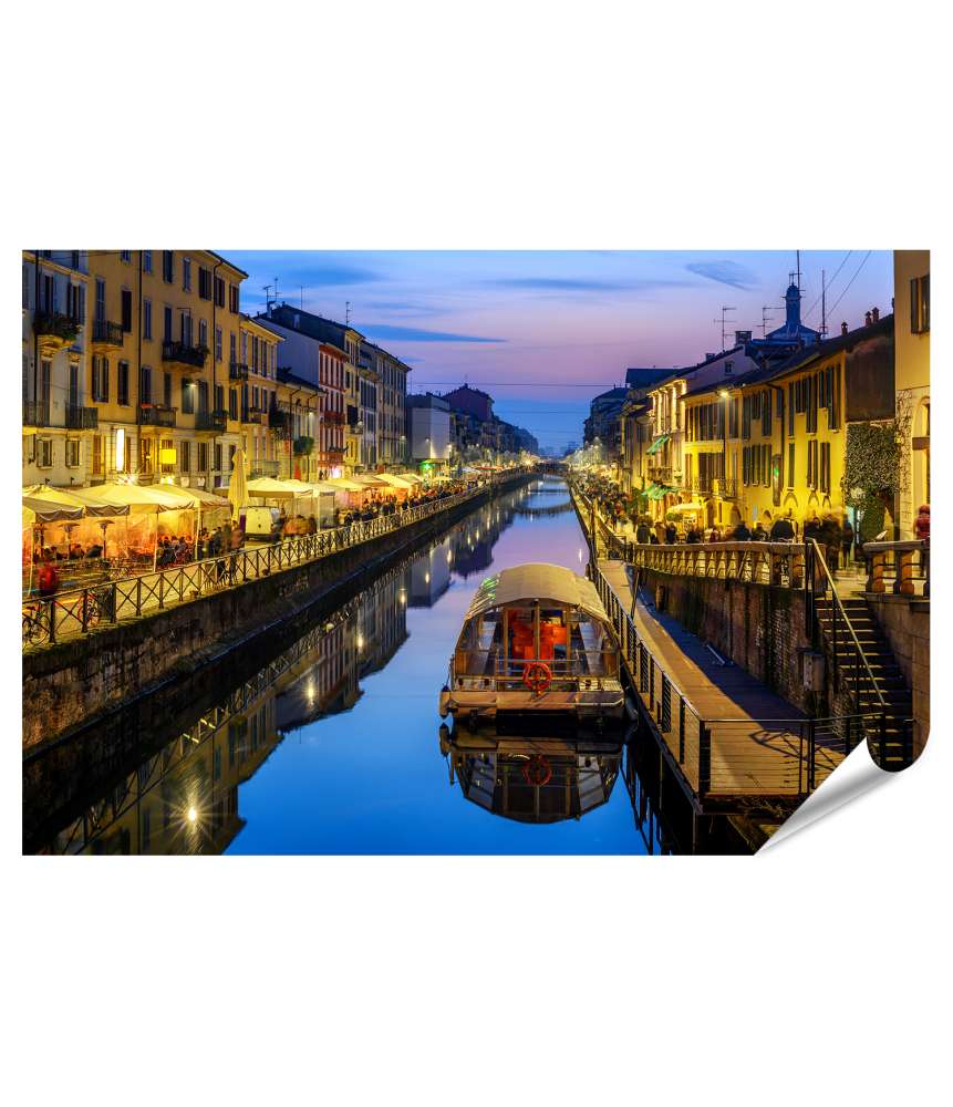 Islandburner XXL Premium Poster Beleuchteter Naviglio Grande Kanal in Mailand, Italien als Wandbild