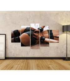 BDSM-Style Leinwand: Erotische Frau in Lederhandschellen - Schlafzimmer Wandbild
