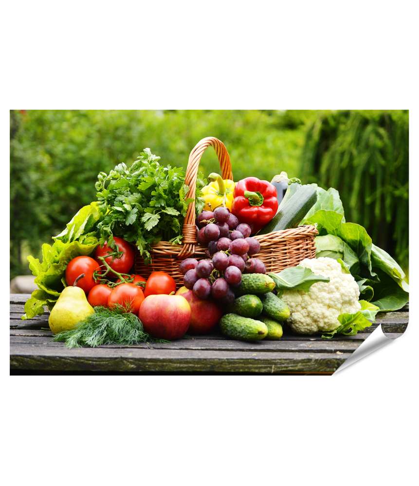 Premium Poster Bio-Gemüse im Weidenkorb: Lebendiges Küchenwandbild