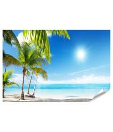 Premium Poster Karibischer Strand mit Palmen am azurblauen Meer
