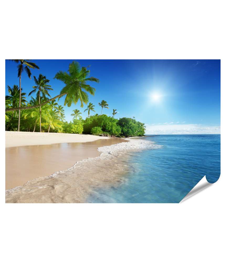 Islandburner Premium Poster Tropische Karibikinsel mit azurblauem Meer und üppigen Palmen