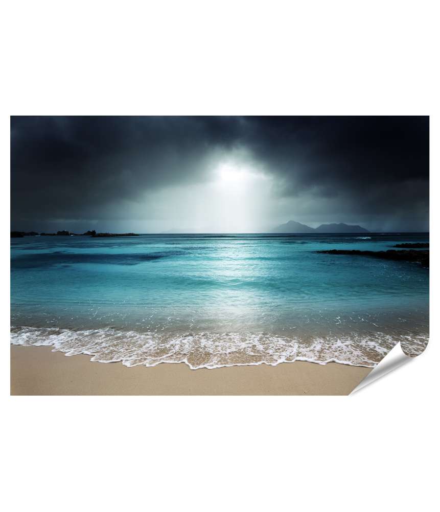 Premium Poster Wandbild: Idyllischer Strand auf La Digue Island, Seychellen