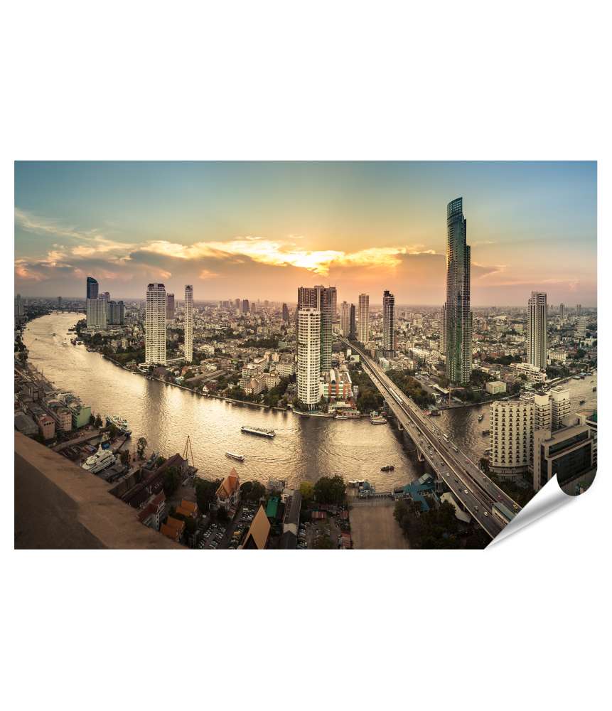 Islandburner Premium Poster Panoramisches Wandbild einer Flusslandschaft in Bangkok-Stadt