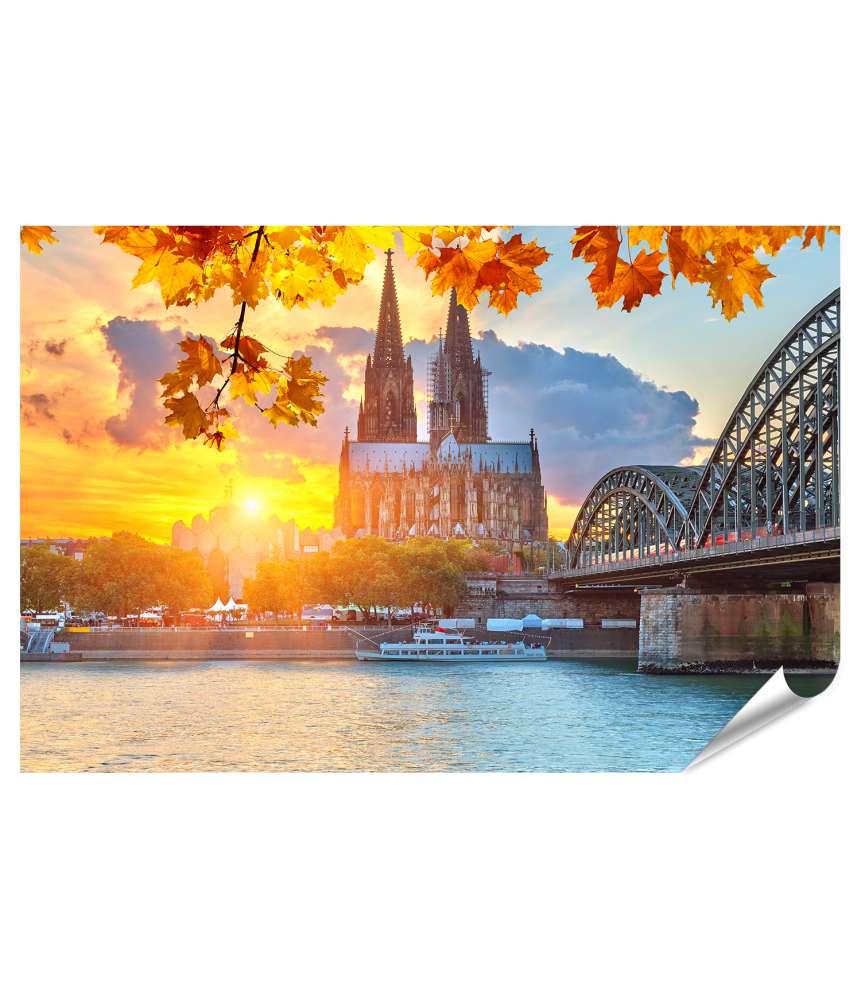 Islandburner Premium Poster Kölner Skyline bei malerischem Sonnenuntergang als Wandbild