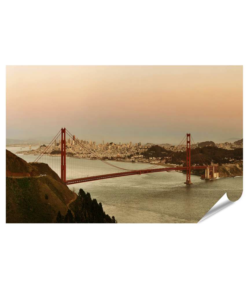 Islandburner Premium Poster Panorama der Golden Gate Bridge bei Sonnenuntergang in San Francisco