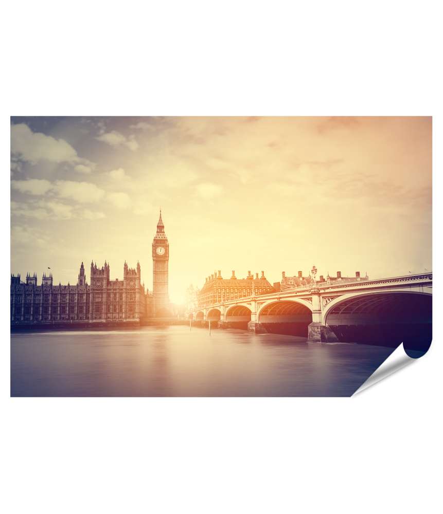 Islandburner Premium Poster Vintage-Stil Wandbild von Big Ben und Westminster Brücke in London, GB