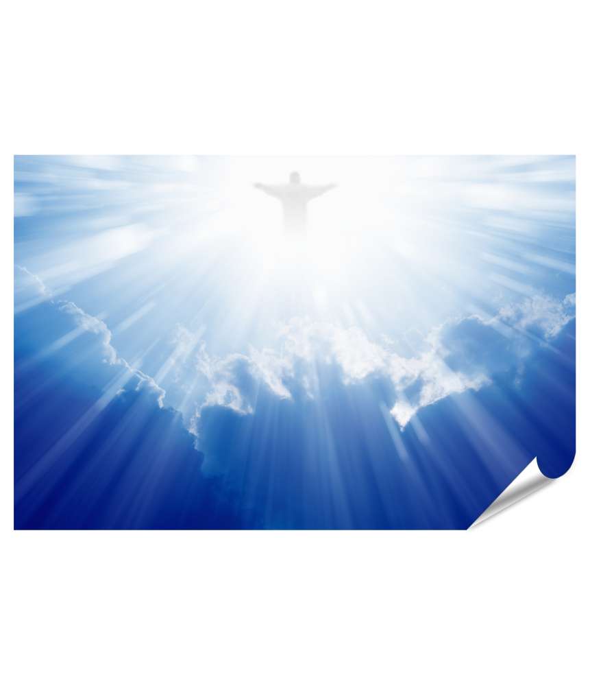 Islandburner Premium Poster Jesus Christus strahlt helles Licht in den blauen, wolkenbedeckten Himmel