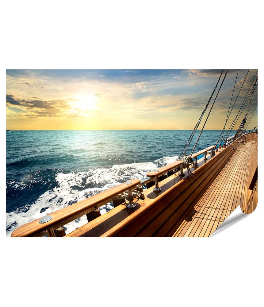 Islandburner Premium Poster Rotes Meer bei Sonnenuntergang mit Segelboot-Wandbild