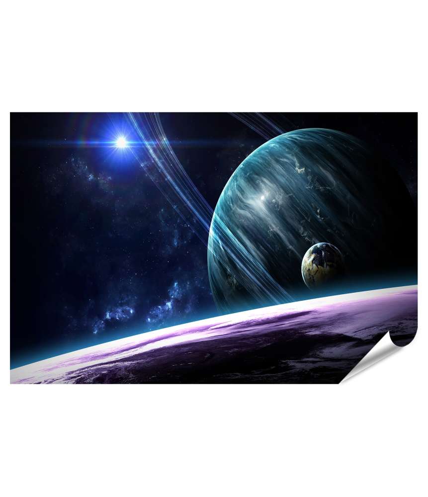 Islandburner Premium Poster Darstellung des Universums mit Planeten, Sternen und Galaxien im Weltall