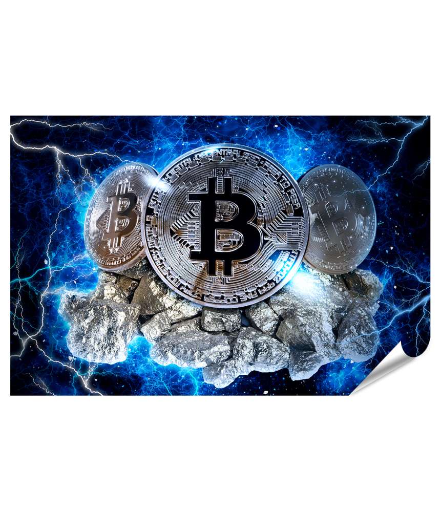 Islandburner Premium Poster Bitcoin Münze V3: Wandbild einer Kryptowährung