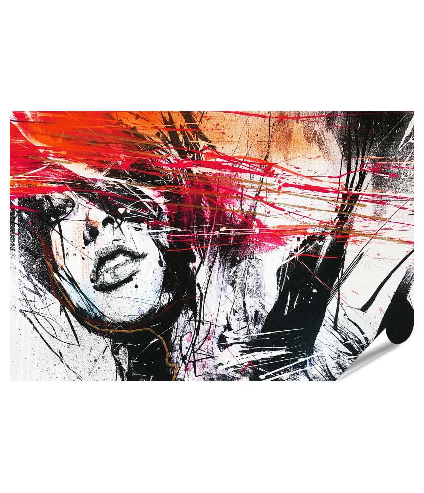 Islandburner Premium Poster Abstrakte Street-Art: Splatter-Wandbild mit Frauen-Gesicht